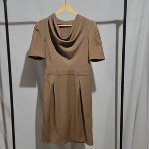 Bodybag dress by Jude Clothing brown cowl short sleeve small unlined tan neutral